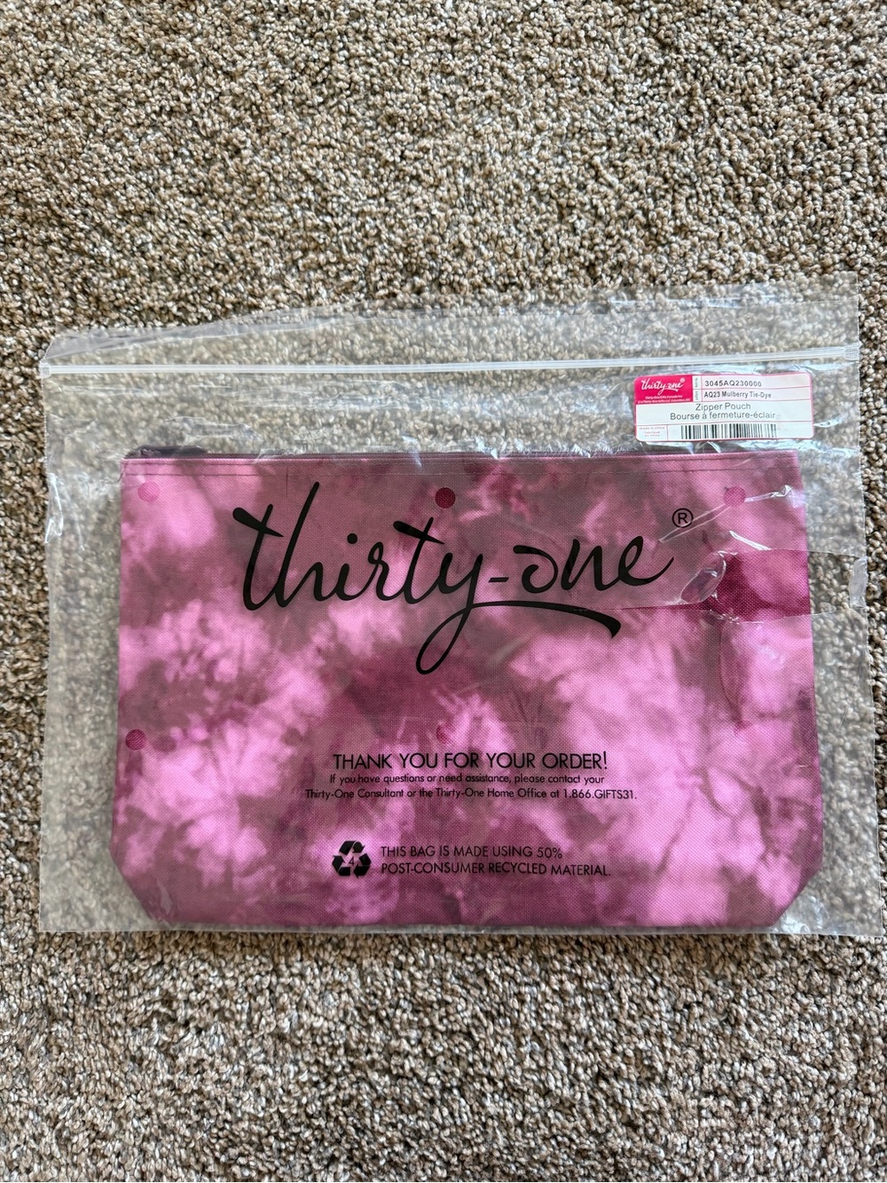 THIRTY-ONE Zipper Pouch in Mulberry Tie-Dye